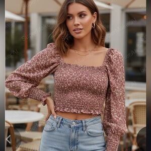 Die & More size small dusty rose floral smocked boho top